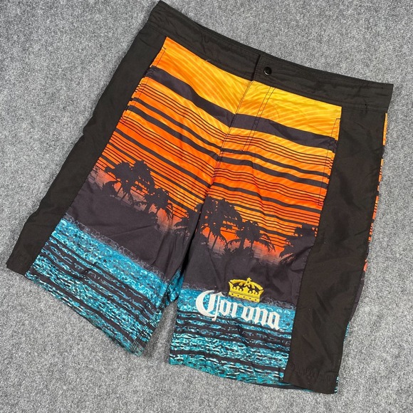 Corona Extra Hawaiian Board Shorts Beer Label Logo Swim Trunks Men's XL 34 - Picture 1 of 7